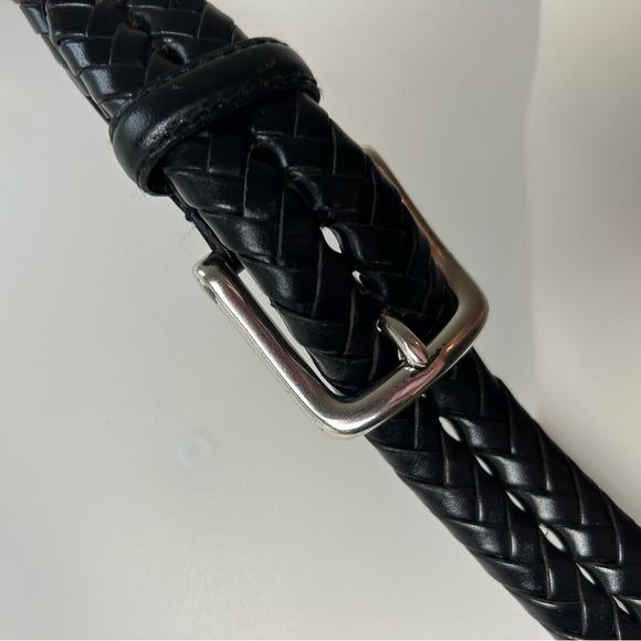 Fossil Black‎ Leather Basket Weave Belt Silvertone Metal Buckle - Picture 5 of 13